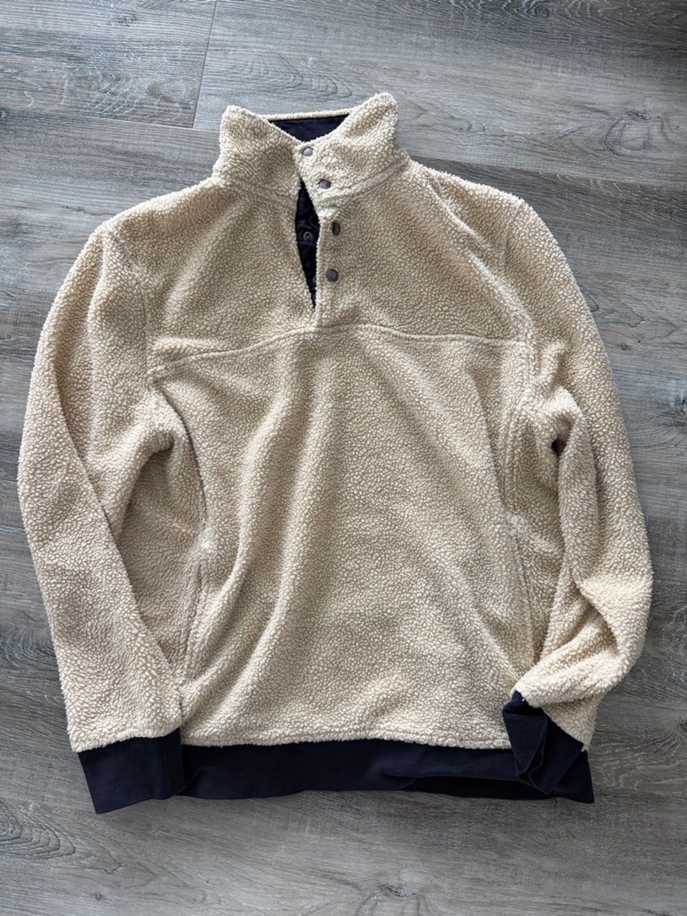 Jachs Cozy Teddy Sherpa Pullover - Cream with Navy Trim sz l